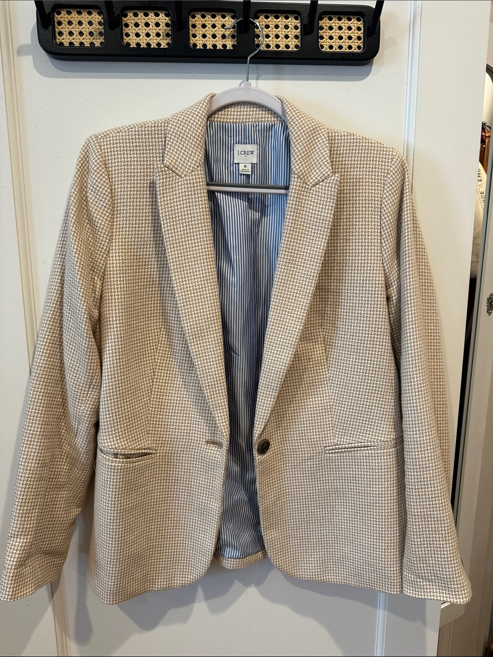 J. Crew Beige and Cream Houndstooth Blazer